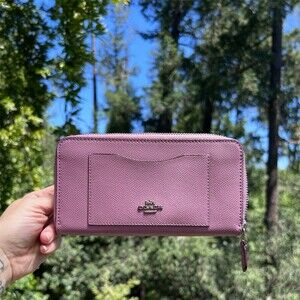 COACH Long Zip-Around Purple Crossgrain Leather Wallet Silver Hardware AUTHENTIC